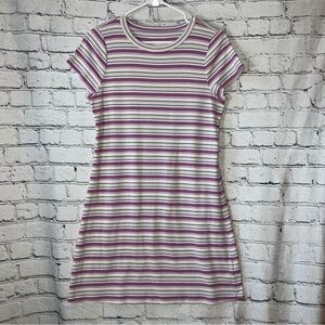 American Eagle Striped Purple Casual Mini T-Shirt Dress Size Large